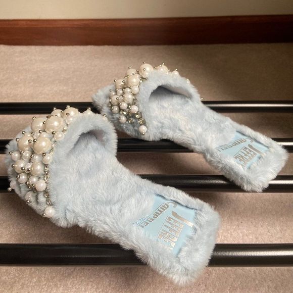 JEFFREY CAMPBELL Fascile Pearl Gemstones Plush Slide Sandals - NEW NWOB - Picture 4 of 8